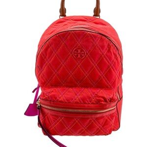 Tory Burch Vibrant Red/Orange Quilted Backpack